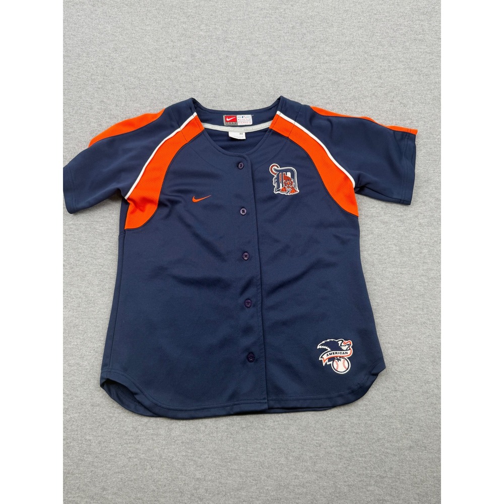 Nike Detroit Tigers MLB Youth Baseball Jersey Navy Blue Orange Y2K Size Medium